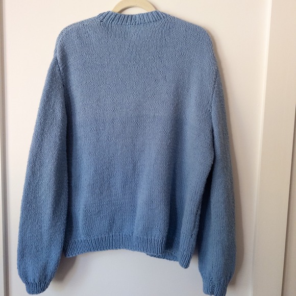 Vintage Handmade Light Blue Knit Cardigan Womens L Chunky Grandpa Sweater Indie - Picture 8 of 9
